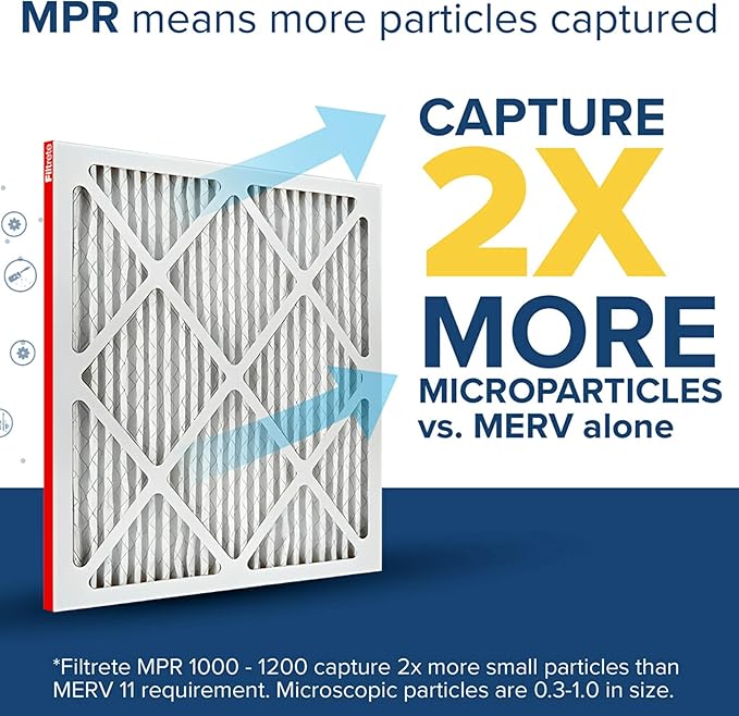 Filtrete 16x20x1 AC Furnace Air Filter, MERV 11, MPR 1000, Micro Allergen Defense, 3-Month Pleated 1-Inch Electrostatic Air Cleaning Filter, 4 Pack (Actual Size 15.69 x 19.69 x 0.81 in)