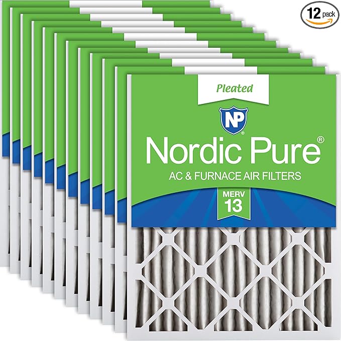 Nordic Pure 20x25x2 (Actual Size: 19 1/2 x 24 1/2 x 1 3/4) Pleated MERV 13 Air Filters 12 Pack