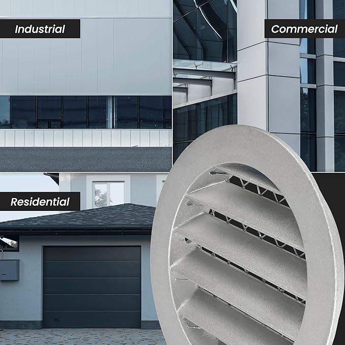 Repa Market 10" Inch Aluminum White Soffit Air Vent Cover - Louvered Round Gable Vent with Mesh Screen - Exhaust/Intake Ventilation Grill for House, Attic, Bathroom - Outdoor Metal Duct Grate