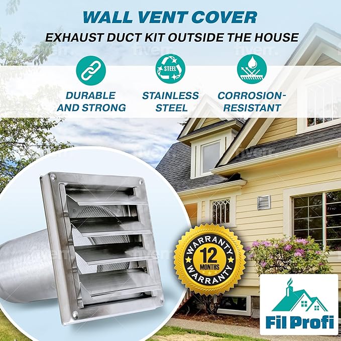 (4 Inch) Wall Vent Cover with Metal Mesh Screen,Exterior Hood Vent for House,Extended air Pipe.