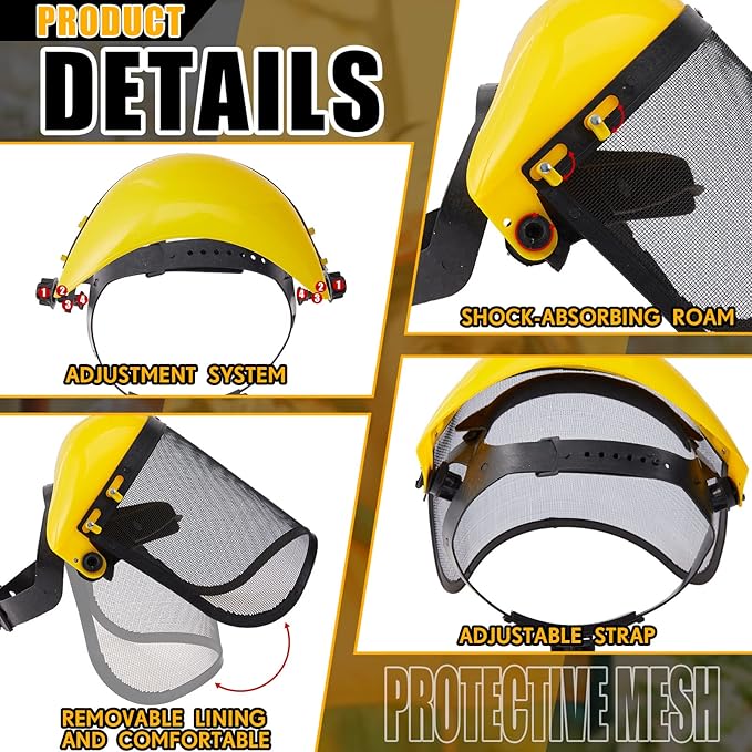 Amylove 2 Pcs Safety Face Shield with Mesh Weed Whacking Face Shield Masks Chainsaw Gardening Weed Mover Protection (Yellow)