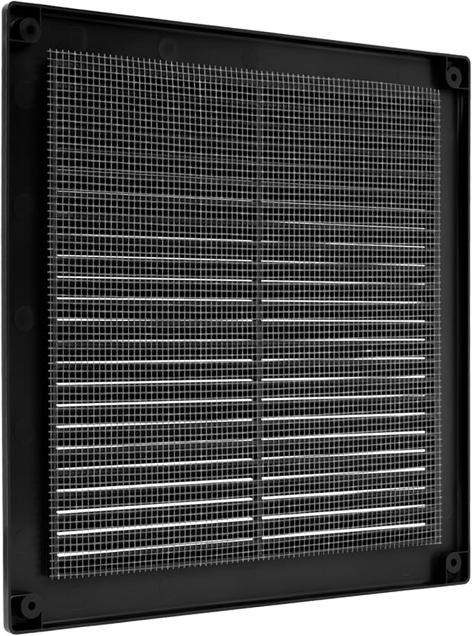 Repa Market 10 x 10 Inch (Outer) Black Square Air Vent Cover - Pack of 2 Plastic Fresh Air Intake Vent - AC Cover with Nylon Mesh Screen, Wall, Ceiling HVAC Return Air Register, Modern Soffit Vents