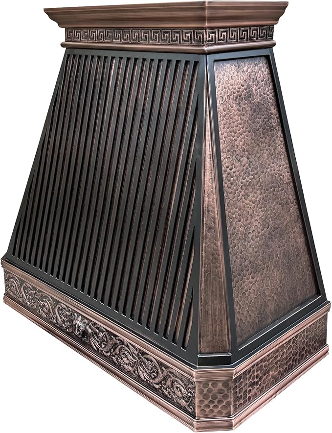 CT Copper Tailor Copper Vent Hood Wall Mount,54'' W,30''H,1260 CFM Exhaust Fan,Stainless Steel Vent,LED Light,Dishwasher-Safe Baffle Filters,Light Hammered-Medium Patina,VH14TA2L