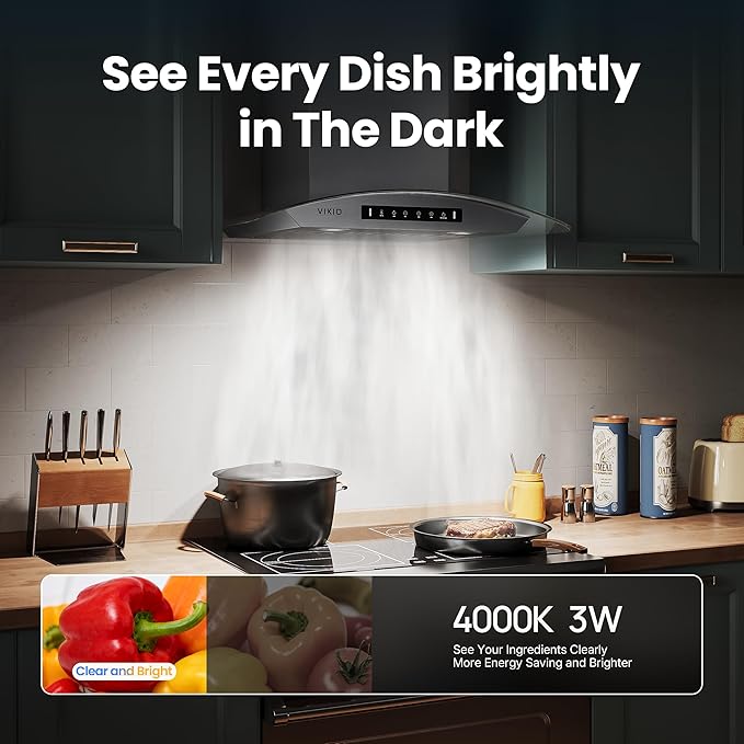30" Wall Mount Range Hood Tempered Glass 900 CFM, Kitchen Chimney Vent Stainless Steel, with Gesture Sensing and Touch Control Switch Panel, 3-Speed Exhaust Fan Permanent Filter