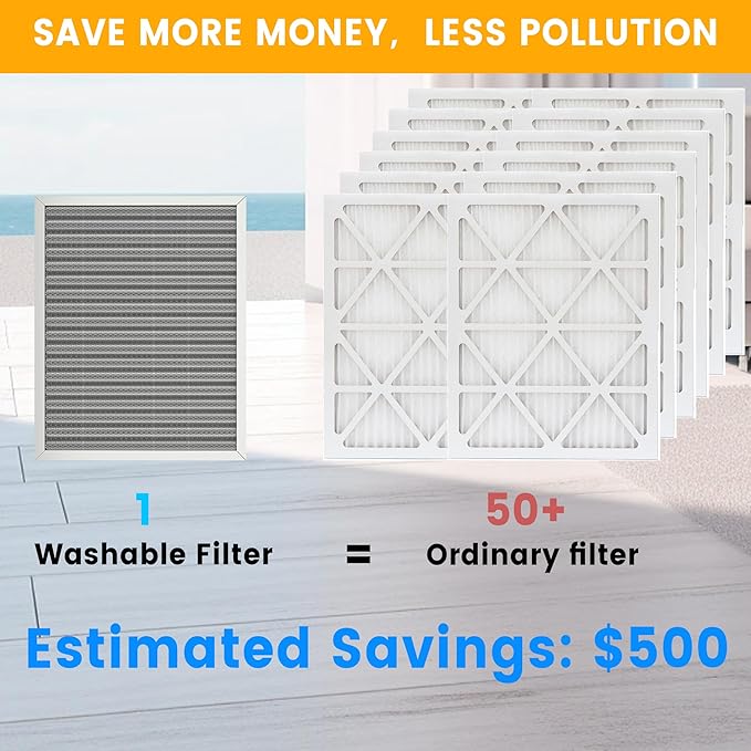14x18x1 HVAC Furnace Air Filter, Lasts a Lifetime, Washable, the Last HVAC Filter You Will Ever Buy, Breathe Safely at Home or in the Office,Merv 8(Actual Size:13.5x17.5x0.82 Inch)