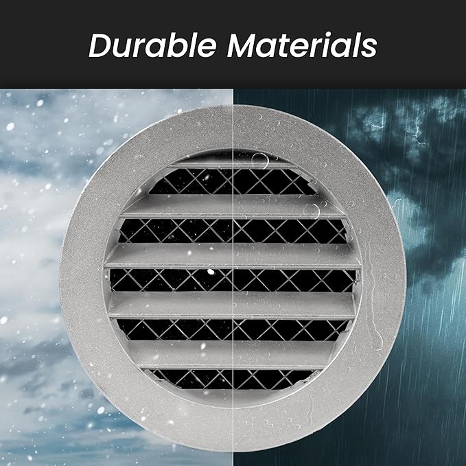 Repa Market 4" Inch Aluminum Black Soffit Air Vent Cover - Louvered Round Gable Vent with Mesh Screen - Exhaust/Intake Ventilation Grill for House, Bathroom - Indoor/Outdoor Metal Duct Grate