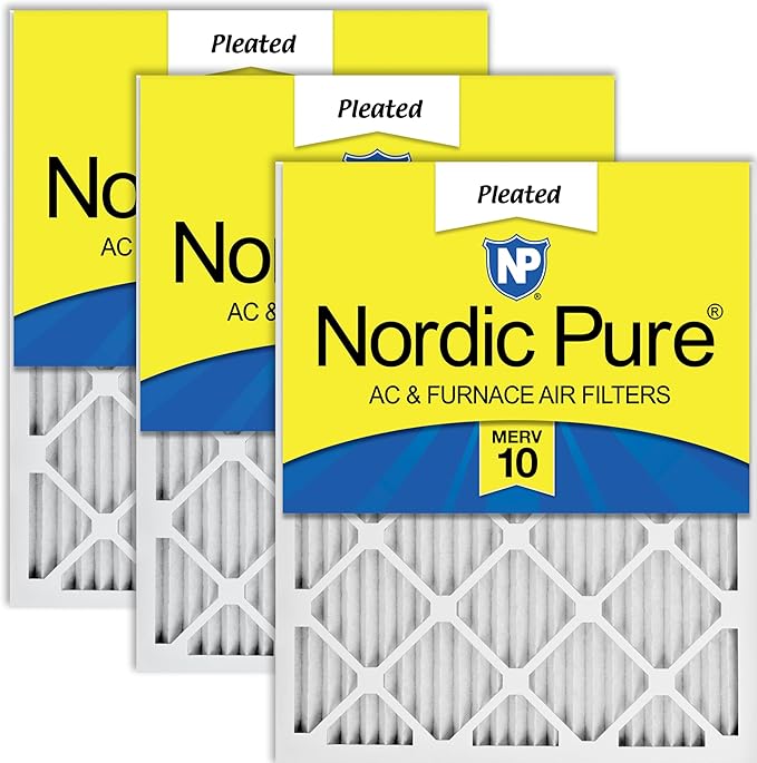 Nordic Pure 20x20x1 (Actual Size: 19 1/2 x 19 1/2 x 3/4) Pleated MERV 10 Air Filters 3 Pack