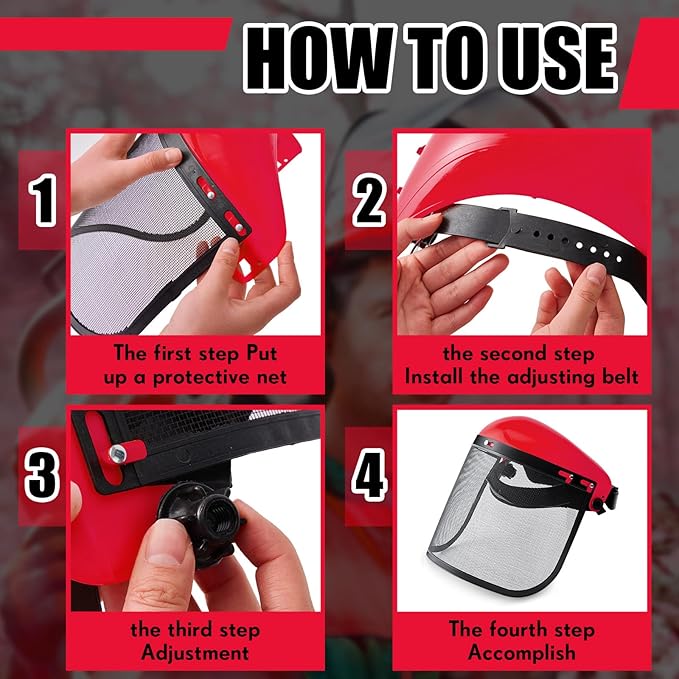 Amylove 2 Pcs Safety Face Shield with Mesh Weed Whacking Face Shield Masks Chainsaw Gardening Weed Mover Protection (Red)