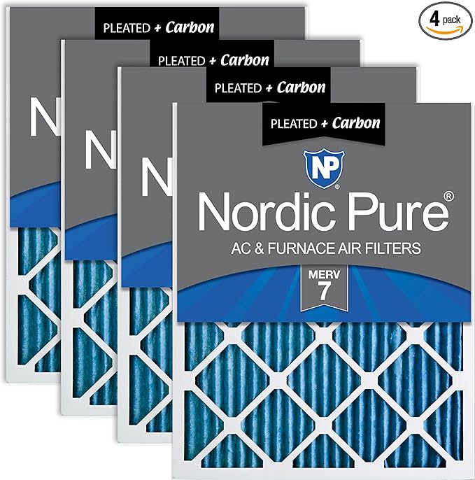 Nordic Pure 20x30x1 (Actual Size: 19 5/8 x 29 5/8 x 3/4) Pleated Air Filters MERV 7 Plus Carbon 4 Pack