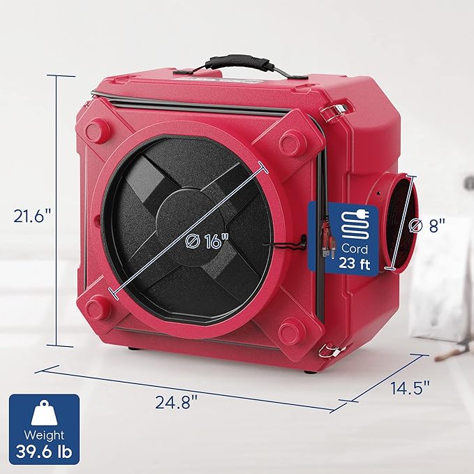 ALORAIR Air Scrubber with 3 Stage Filtration, Stackable Negative Air Machine for Industrial and Commercial Use, Heavy Duty Air Cleaner with MERV-10 Filter, HEPA/Activated carbon Filter, Red