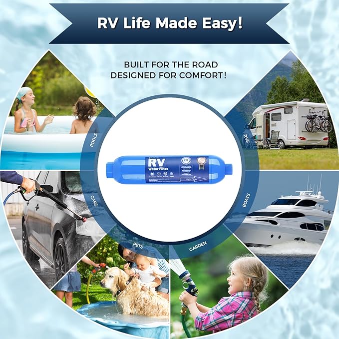 SheeChung RV Water Filter 2Pack with Flexible Hose Protector, NSF Certified, Inline Hose Water Filter for RV, Boat, Campsite – Reduces Odors, Bad Taste, Chlorine, Rust