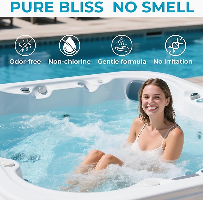 Non-Chlorine Spa Shock for Hot Tub, Chlorine-Free Shock Treatment for Hot Tubs, Spas and Swimming Pools, Quick Dissolving, Fast Acting Oxidizing Shock for Crystal Clear Water- 5lbs*8 Packs
