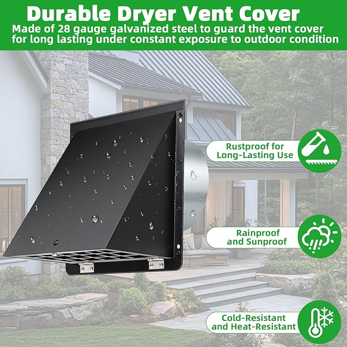 3 Inch Dryer Vent Cover Outside with Mesh & Cushioned Flap,Metal Wall Vent Exhaust Vent Cover,Exterior Dryer Vent Hood Wall Mount Extractor Vent,Outdoor Dryer Vent Cover for Laundry AC Air Vents-Black