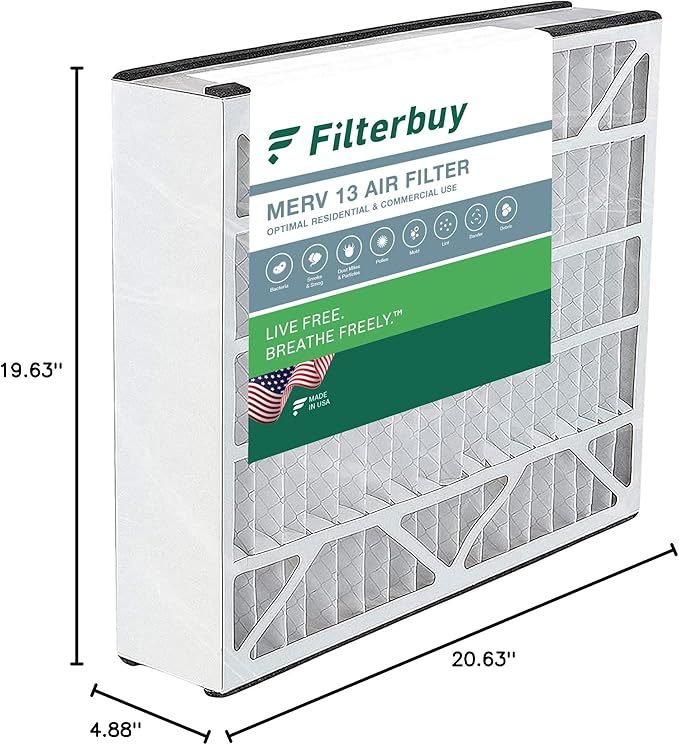 Filterbuy 20x20x5 Air Filter MERV 13 Optimal Smoke & Allergy Defense (1-Pack), Electrostatic Pleated HVAC AC Furnace Filters for Trion Air Bear 255649-103 & More (Actual Size: 19.63 x 20.63 x 4.88)