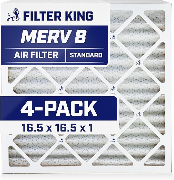 Filter King 16.5x16.5x1 Air Filter | 4-PACK | MERV 8 HVAC Pleated A/C Furnace Filters | MADE IN USA | Actual Size: 16.5 x 16.5 x .75"