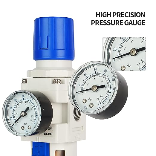 BLCH 3/8" NPT Air Dryer - Air Pressure Regulator, Air Compressor Filter AW3000-03 Semi-Auto Drain Poly Bowl Gauge 0-160 PSI 5μm Brass