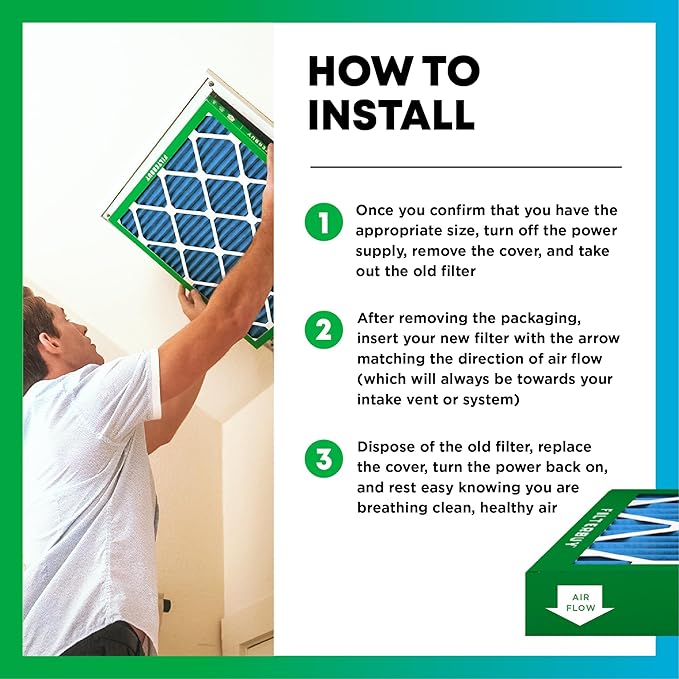 Filterbuy 16x25x1 Air Filter MERV 13 Optimal Smoke & Allergy Defense (3-Pack), Electrostatic Pleated HVAC AC Furnace Filters Replacement, Made in USA (Actual Size: 15.50 x 24.50 x 0.75)