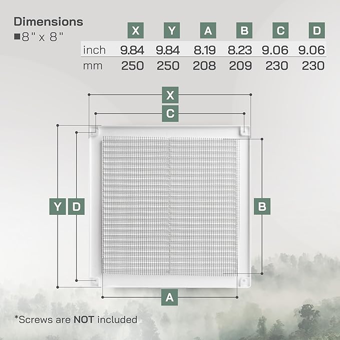 Vent Systems 8" x 8" Inch (Opening Dimensions) - Pack of 5 - Plastic White Soffit Vent Cover - Flat Square Air Vent Grille - Air Vent Deflector - HVAC 10" x 10" Inch (Overall Dimensions)