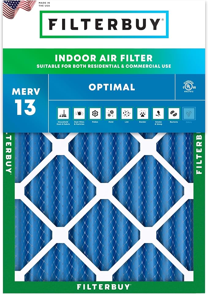 Filterbuy 10x17x2 Air Filter MERV 13 Optimal Smoke & Allergy Defense (1-Pack), Electrostatic Pleated Outer Filters for WEN 3410 (90243-027-2) Air Filtration System (Actual Size: 9.69 x 16.56 x 1.75)