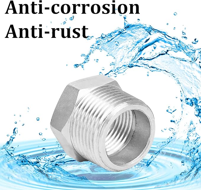 2 Pcs Reducer Hex Bushing, 304 Stainless Steel 3/4" Male NPT to 1/2" Female NPT（ 3/4"MNPT - 1/2"FNPT） Pipe Fitting Hex Bushing, Heavy Duty Pipe Fitting Reducer Adapter