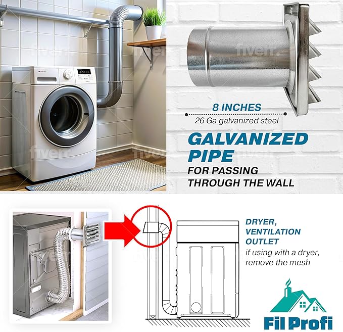 (5 Inch) Wall Vent Cover with Metal Mesh Screen,Exterior Hood Vent for House,Extended air Pipe.