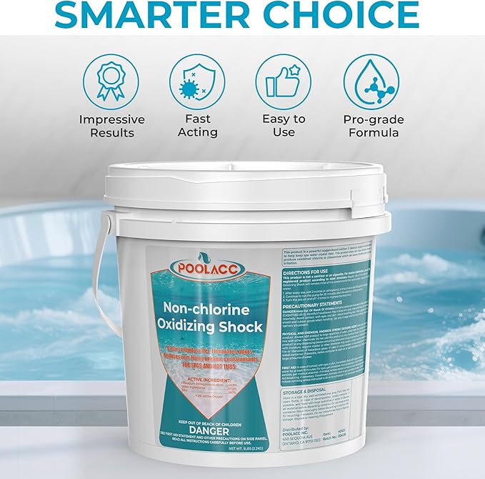 Non-Chlorine Spa Shock for Hot Tub, Chlorine-Free Shock Treatment for Hot Tubs, Spas and Swimming Pools, Quick Dissolving, Fast Acting Oxidizing Shock for Crystal Clear Water- 5lbs*4 Packs