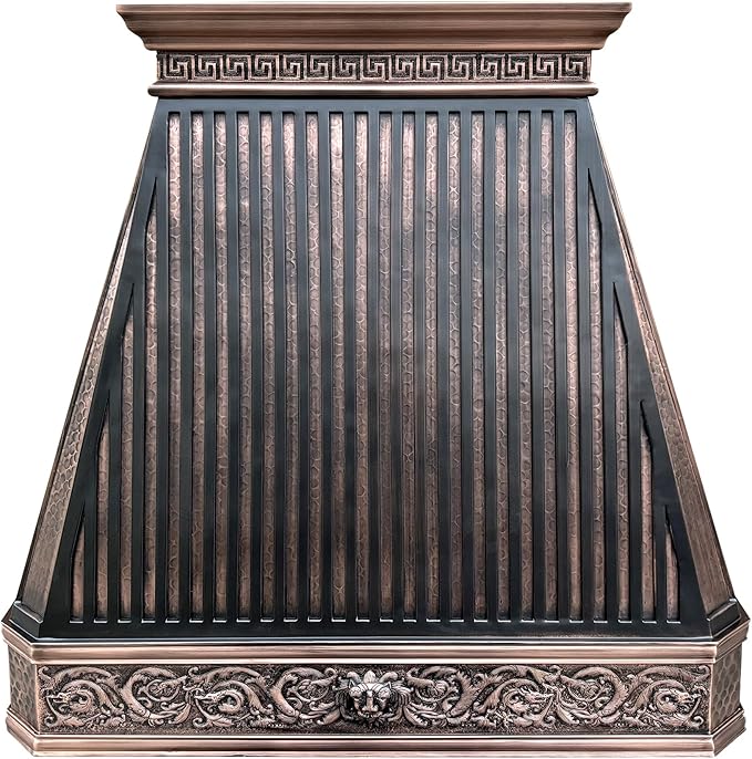 CT Copper Tailor Copper Vent Hood Island Mount,36'' W,36''H, 610 CFM Exhaust Fan,Stainless Steel Vent,LED Light,Dishwasher-Safe Baffle Filters,Light Hammered-Medium Patina,VH14TA2L