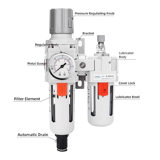 NANPU 3/8" NPT Auto-Drain Air Filter Regulator Lubricator Combo (FRL) Water/Oil Trap Separator - Gauge(0-150 psi), 5 Micron Brass Element, Poly Bowl, Metal Bracket