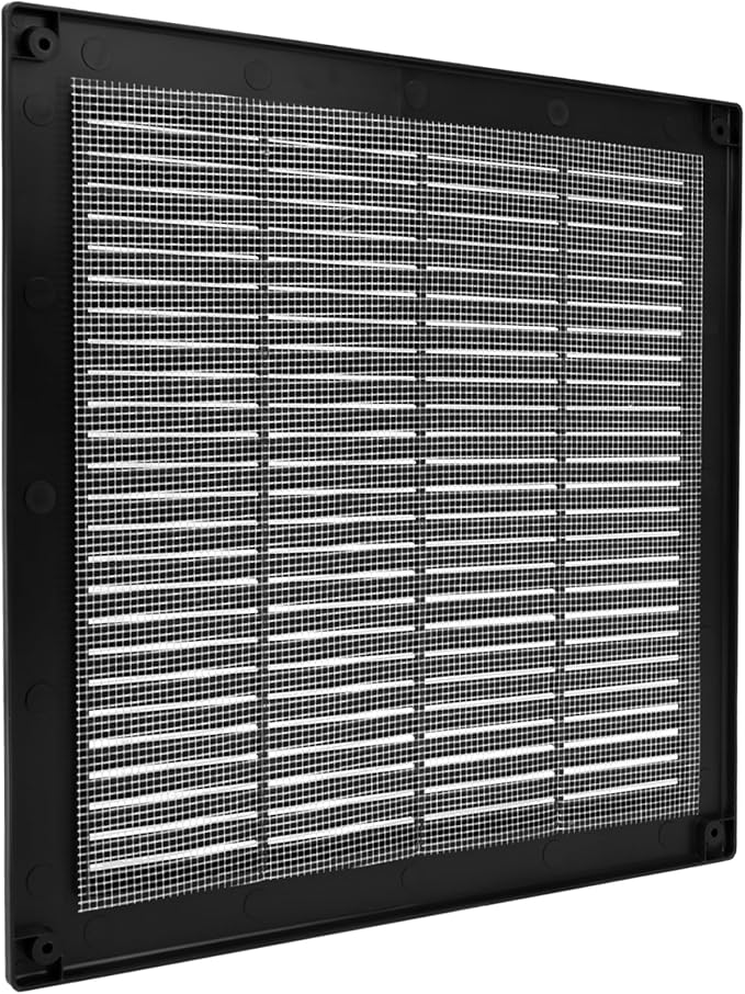 Repa Market 12 x 12 Inch (Outer) Black Square Air Vent Cover - Pack of 2 Plastic Fresh Air Intake Vent - AC Cover with Nylon Mesh Screen, Wall, Ceiling HVAC Return Air Register, Modern Soffit Vents