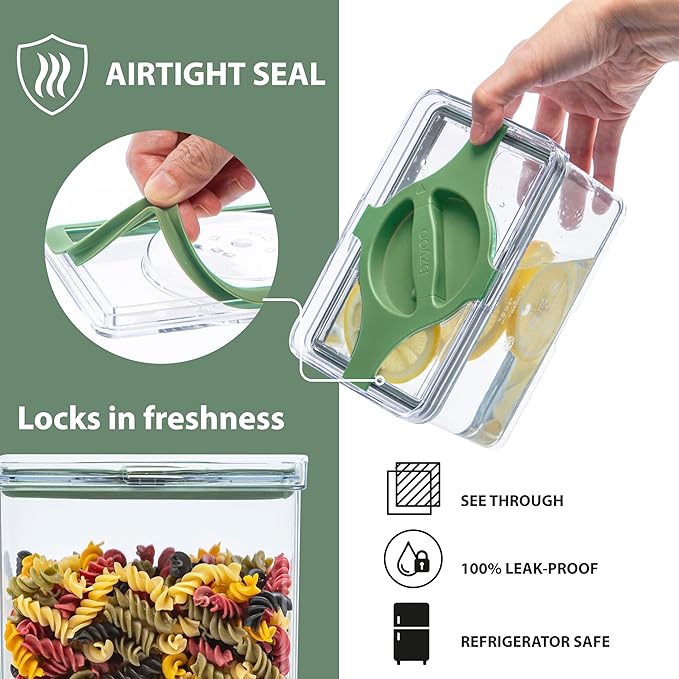 4-Pack Airtight Pantry Containers, 1.9 QT / 1.8 L Clear Food Storage Jars with Leakproof Twist-Lock Lids, Detachable Lid for Easy Cleaning, Cereal, Pasta, Rice, Oats, Snack Storage- Green