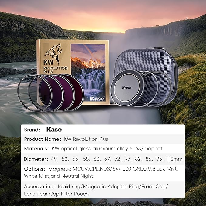 Kase 72mm KW Revolution Plus Master Kit, Includes CPL, ND8/64/1000, Inlaid Ring, Front Lens Cap, Filter Bag, 3D Tool, Suitable for Long-Exposure Landscape Video Shooting