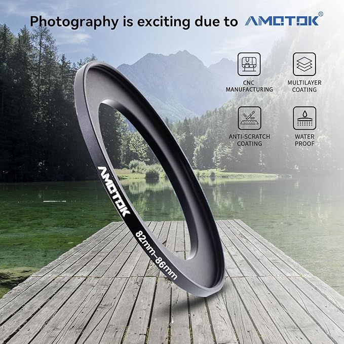 82mm Lens to 86mm Camera Lens Adapter,82mm to 86mm Filter Step up Ring Adapter Ring,Compatible All 86mm Filter Accessory