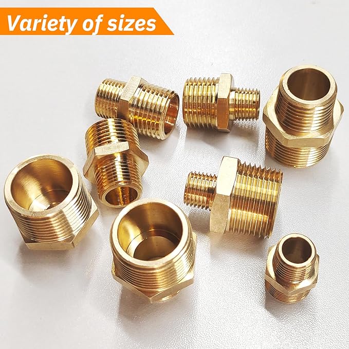 2pcs 3/4" NPT x 1/2" NPT Brass Nipple, 3/4 to 1/2 Adapter Fitting Reducing Solid Hex Nipple, Brass 3/4 Male to 3/2 Male Reducer Pipe Fittings for Extending and Connecting Pipes