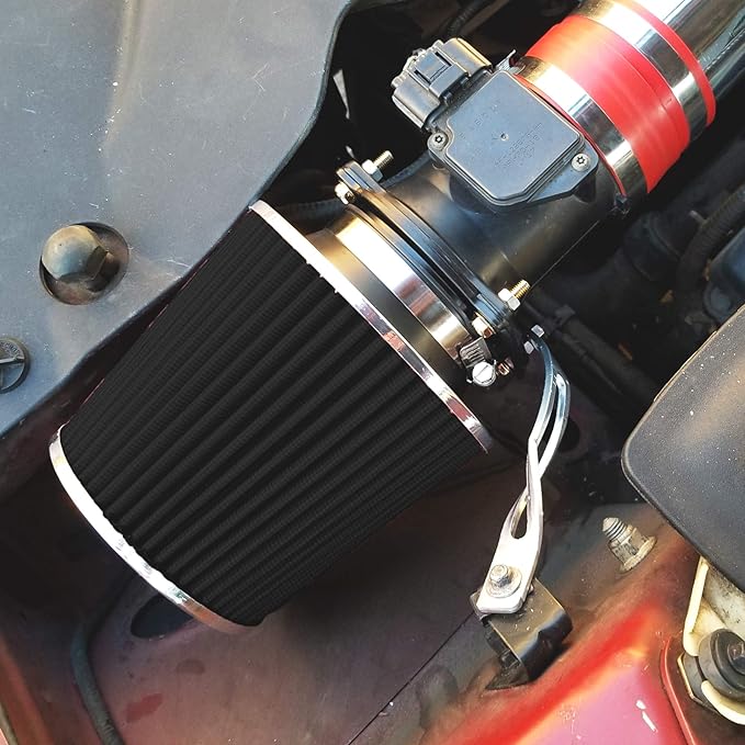 Mortar Aftermarket Auto Air Filter Replacement - Car Enthusiast Class Universal Cold Air Intake Gulps in More Air for More Engine Power & Passionate Induction Sound, 2.5 In, Black