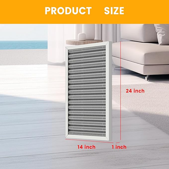 14x24x1 HVAC Furnace Air Filter, Lasts a Lifetime, Washable, the Last HVAC Filter You Will Ever Buy, Breathe Safely at Home or in the Office,Merv 8(Actual Size:13.5x23.5x0.82 Inch)