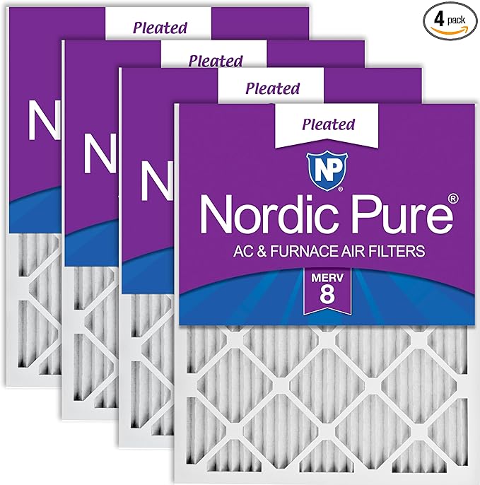 Nordic Pure 20x20x1 (Actual Size: 19 1/2 x 19 1/2 x 3/4) Pleated MERV 8 Air Filters 4 Pack