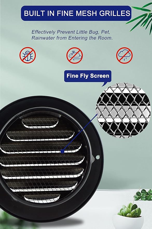 4 Inch Black Soffit Vent Cover,LouanXpert Stainless Steel Round Air Vent Cover Louvered Grille Wall Vent with Built-in Fine Mesh for Garage, Apartment, RV (100mm - 2PCS)