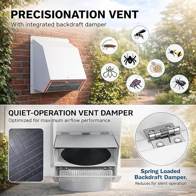 6 Inch Vent Covers for Wall, Galvanized Steel Dryer Vent Cover Outside with Screen, Dryer Vent Wall Plate for Dryer Exhaust Vent, External Extractor for House Ventilation&Outside Air Exhaust