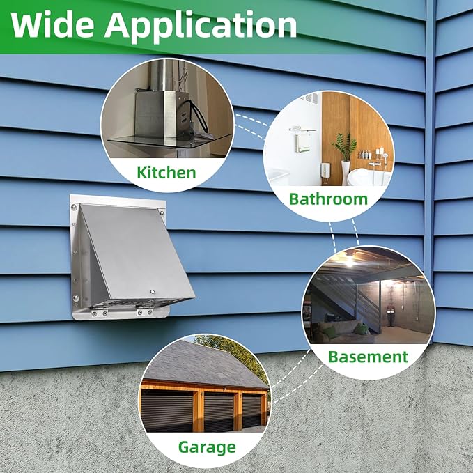 Dryer Vent Cover Outdoor 4 Inch,Dryer Vent Cover Outside,Exterior Hooded Wall Vent w/Screen & Damper,Wall Mount Extractor Vent Cap Exhaust Vent Cover for Dryer Duct AC Air Ventilation,Stainless Steel