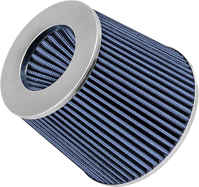 Mortar Aftermarket Auto Air Filter Replacement - Car Enthusiast Class Universal Cold Air Intake Gulps in More Air for More Engine Power & Passionate Induction Sound, 3 In, Blue