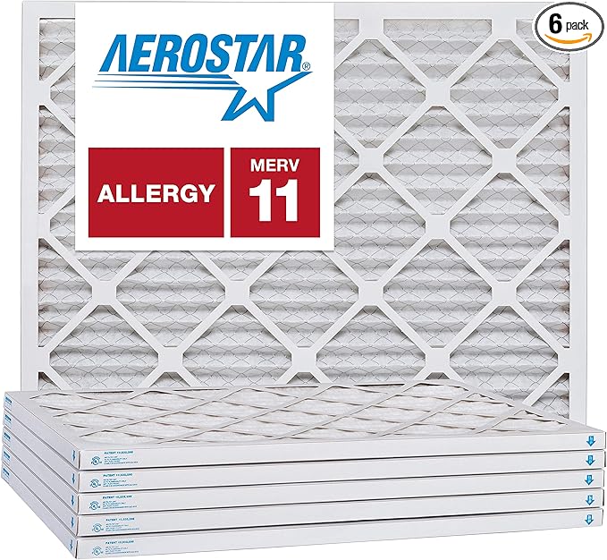 Aerostar 16x22x1 MERV 11 Air Filter, Pleated AC Furnace HVAC Filters (15.875x21.875x0.75), for Allergies Asthma Dust Pet Dander Smoke Bacteria Viruses, MPR 1500 FPR 10, USA, 6 Pack