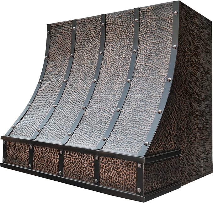 CT Copper Tailor Sloped Copper Vent Hood Wall Mount,54'' W,27''H,1260 CFM Exhaust Fan,Stainless Steel Vent,LED Light,Dishwasher-Safe Baffle Filters,VH8TR1