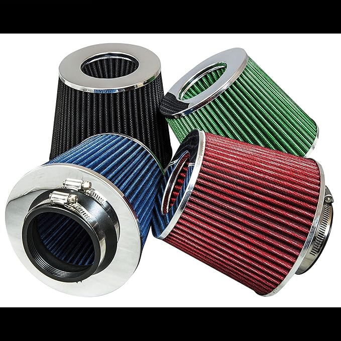 Mortar Aftermarket Auto Air Filter Replacement - Car Enthusiast Class Universal Cold Air Intake Gulps in More Air for More Engine Power & Passionate Induction Sound, 3 In, Blue