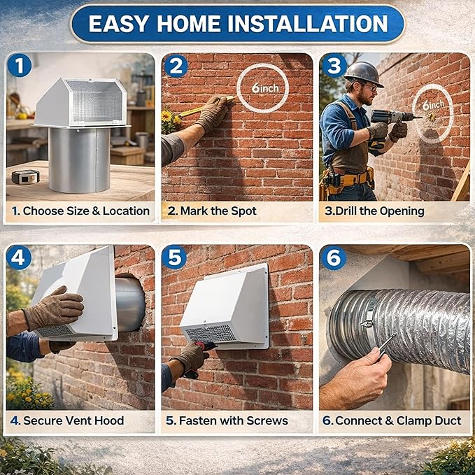 6 Inch Vent Covers for Wall, Galvanized Steel Dryer Vent Cover Outside with Screen, Dryer Vent Wall Plate for Dryer Exhaust Vent, External Extractor for House Ventilation&Outside Air Exhaust