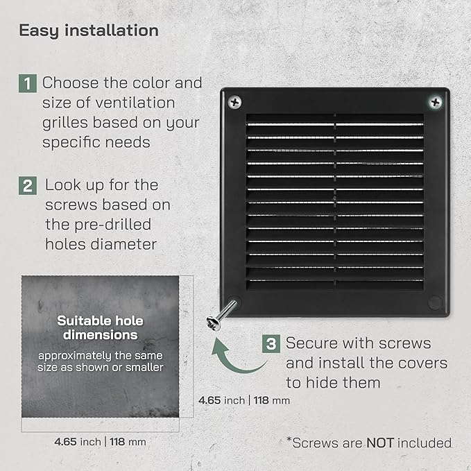 Vent Systems 6'' x 6'' Inch Black Soffit Vent Cover - Pack of 100 - Flat Square Air Vent Louver - Grille Cover - Built-in Insect Screen - HVAC Vents for Bathroom, Home Office, Kitchen 6x6 Inch