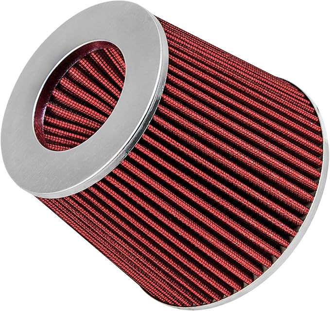 Mortar Aftermarket Auto Air Filter Replacement - Car Enthusiast Class Universal Cold Air Intake Gulps in More Air for More Engine Power & Passionate Induction Sound, 3.5 In, Red