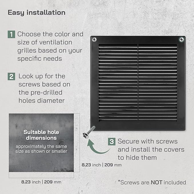Vent Systems 8" x 8" Inch (Opening Dimensions) - Pack of 50 - Plastic Black Soffit Vent Cover - Flat Square Air Vent Grille - Air Vent Deflector - HVAC 10" x 10" Inch (Overall Dimensions)