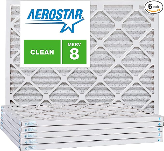 Aerostar 16x18x1 MERV 8 Air Filter, Pleated AC Furnace HVAC Filters (15.875x17.875x0.75), Electrostatically Charged for Allergies Dust Pet Dander Pollen Mold Lint, MPR 600 FPR 5, USA, 6 Pack