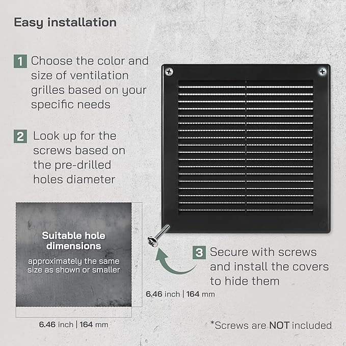 Vent Systems 8'' x 8'' Inch Black Soffit Vent Cover - Pack of 100 - Flat Square Air Vent Louver - Grille Cover - Built-in Insect Screen - HVAC Vents for Bathroom, Home Office, Kitchen 8x8 Inch
